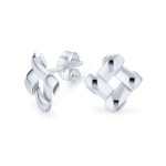 Modern Simple Geometric Square Open Basket Weave Stud Earrings Plain Sterling Silver