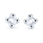 Modern Simple Geometric Square Open Basket Weave Stud Earrings Plain Sterling Silver - Image 2