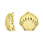 Carved Seashell Nautical Clip-On Earrings 14K Gold Plated Sterling Silver - Image 2
