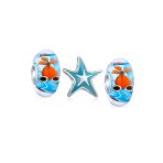 Set of 3 Nautical Travel Beach Blue Starfish & Cartoon Fish Glass Charm Bead