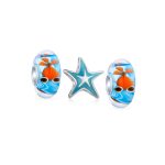 Set of 3 Nautical Travel Beach Blue Starfish & Cartoon Fish Glass Charm Bead