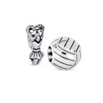 Set of 2 Volleyball and School Spirit Cheerleader Charm Bead Sterling Silver