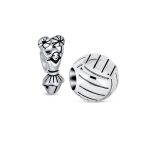Set of 2 Volleyball and School Spirit Cheerleader Charm Bead Sterling Silver
