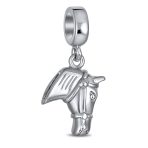 Western Equestrian Horse Dangle Charm Bead .925 Sterling Silver European Bracelet