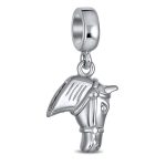 Western Equestrian Horse Dangle Charm Bead .925 Sterling Silver European Bracelet