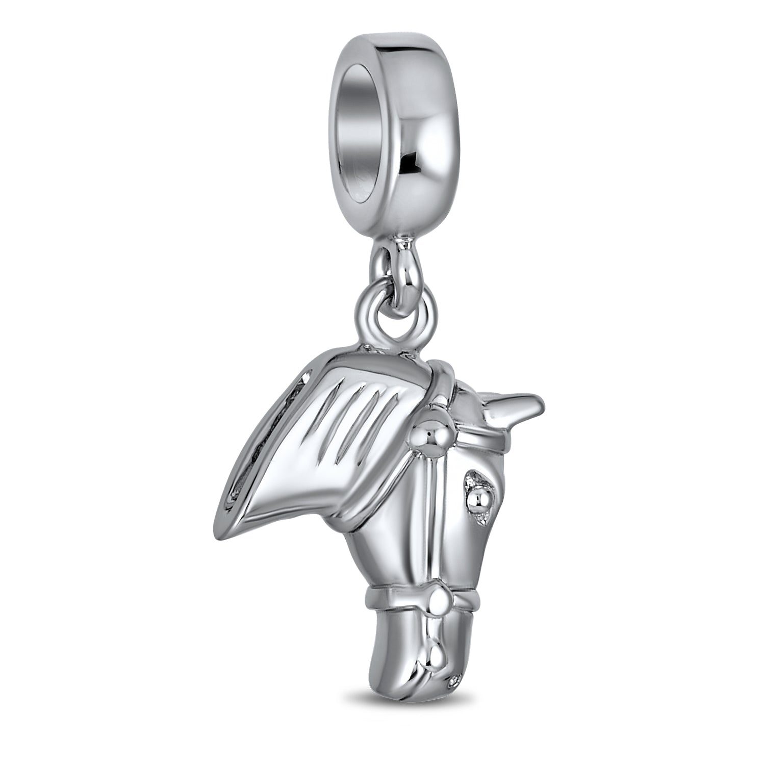 bead-charm-horse-head_pbx-hsd-191_1 Western Equestrian Horse Dangle Charm Bead .925 Sterling Silver European Bracelet - Image 1