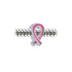 Radiant Pink Ribbon Hope Breast Cancer Survivor Charm Bead - Sterling Silver - Image 2