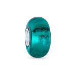 Set of 2 Translucent Solid Teal Blue Green Glass Charm Bead Sterling Silver Core - Image 2
