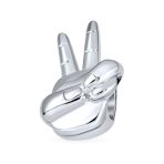 Set of 2 Peace & Good Luck Hand Sign Fingers Crossed Charm Bead Sterling Silver - Image 2