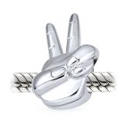 Set of 2 Peace & Good Luck Hand Sign Fingers Crossed Charm Bead Sterling Silver - Image 3