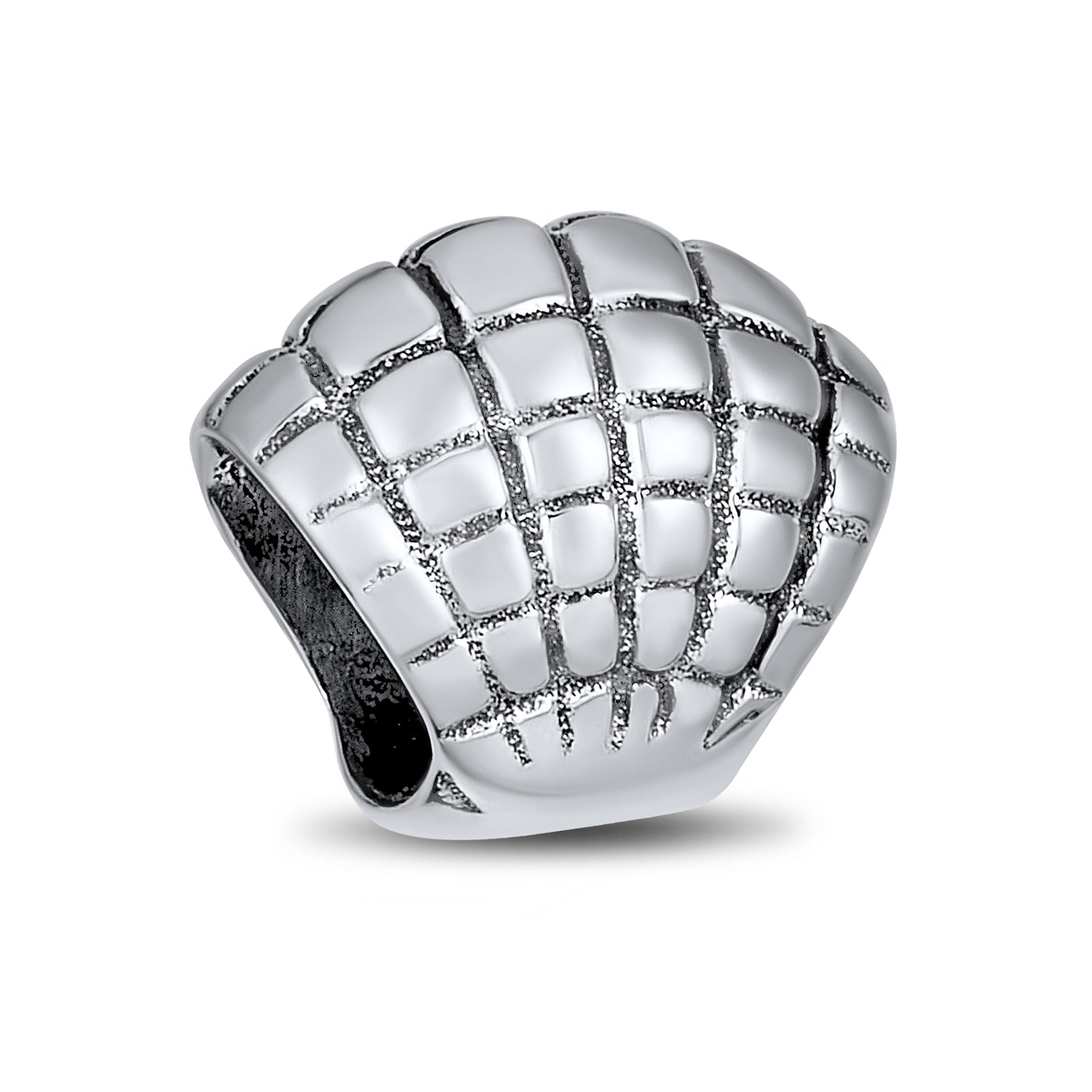 bead-seashell-silver-nautical-charm_pbx-hg-689-az_01 Nautical Clam Shell Charm Bead in Oxidized Sterling Silver for European Bracelet - Image 1