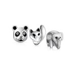 Set of 3 Koala Panda, Elephant, Foxy Lady Animal Fox Charm Bead Sterling Silver