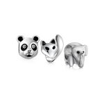 Set of 3 Koala Panda, Elephant, Foxy Lady Animal Fox Charm Bead Sterling Silver
