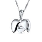 BEST MOM Word Angel Wing Heart Locket Pendant Necklace .925 Sterling Silver