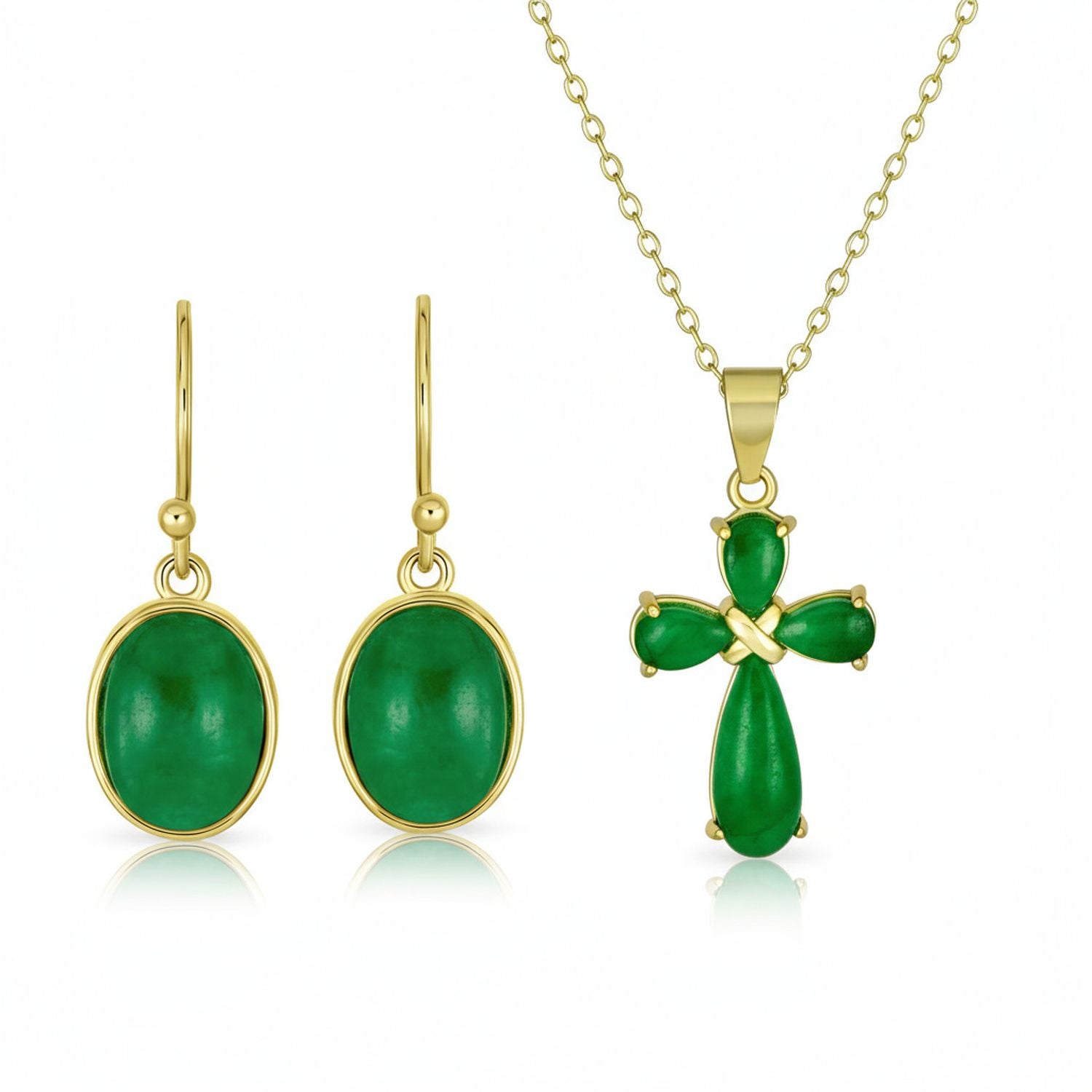 bezel-drop-fish-green-hook-earring-necklace-set-wj-swp4156-08b-set-az Green Jade Necklace & Drop Earrings Jewelry Set Gold Plated Sterling Silver - Image 1