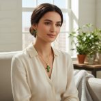 Green Jade Necklace & Drop Earrings Jewelry Set Gold Plated Sterling Silver - Image 2