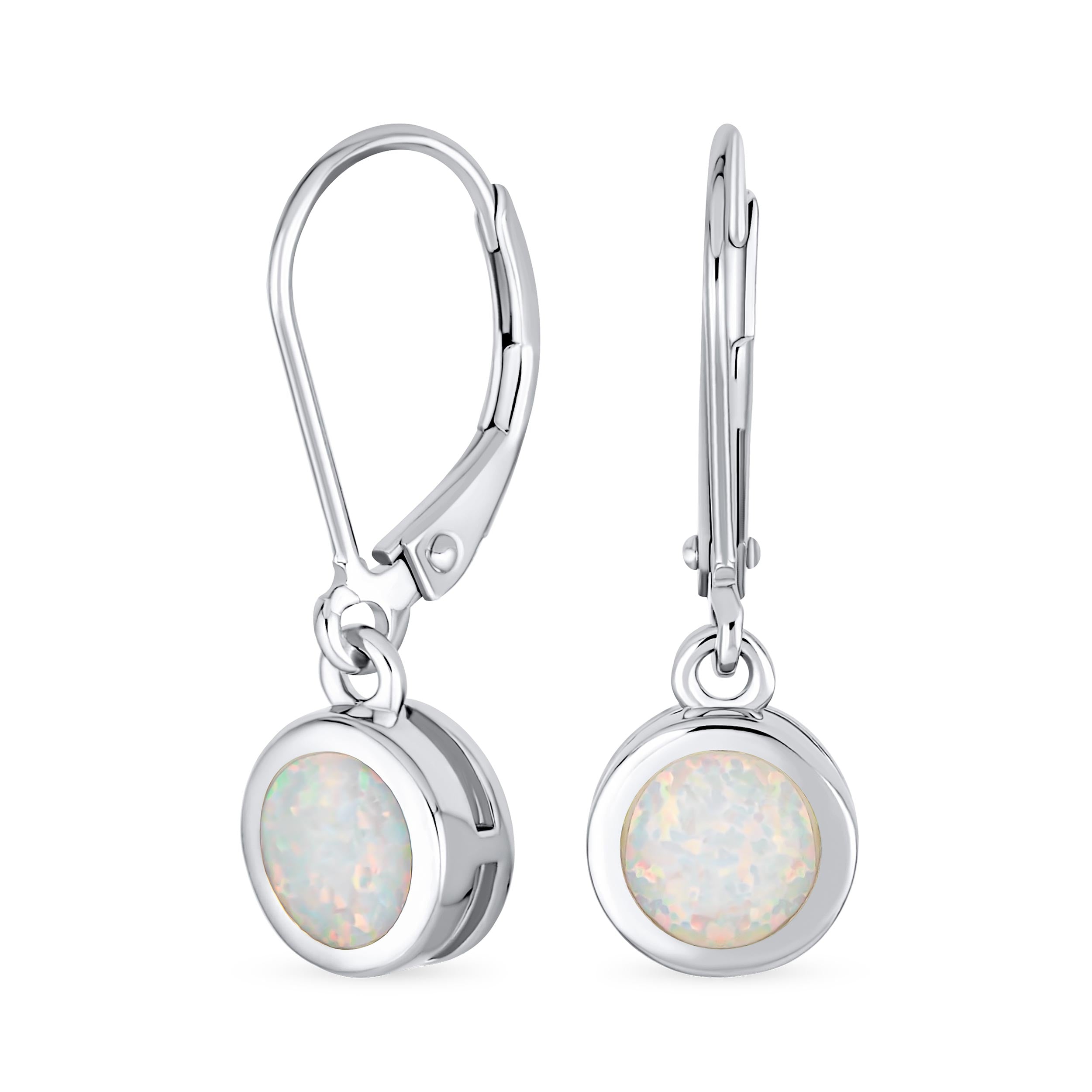bezel-round-opal-dangle-earrings-xny-es3923a1-az_11 Dangle Gemstone Earrings Sterling Silver Opal Lever Back October Birthstone - Image 1