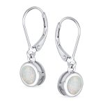 Dangle Gemstone Earrings Sterling Silver Opal Lever Back October Birthstone - Image 2