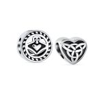 Set of 2 BFF Celtic Claddagh Irish Infinity Love Knot Heart Charm Bead Oxidized