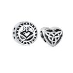 Set of 2 BFF Celtic Claddagh Irish Infinity Love Knot Heart Charm Bead Oxidized