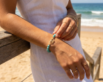 Danity Interlocking Hearts Turquoise Strand Bead Stretch Bracelet Gold Plated Sterling Silver - Image 3