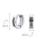 Set of 2 Greek Key Pattern Mini Hoop Huggies Earrings Black, Silver Stainless Steel - Image 4