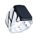 Black Onyx Signet Statement Ring Rope Cable Wide Link Band .925 Sterling Silver