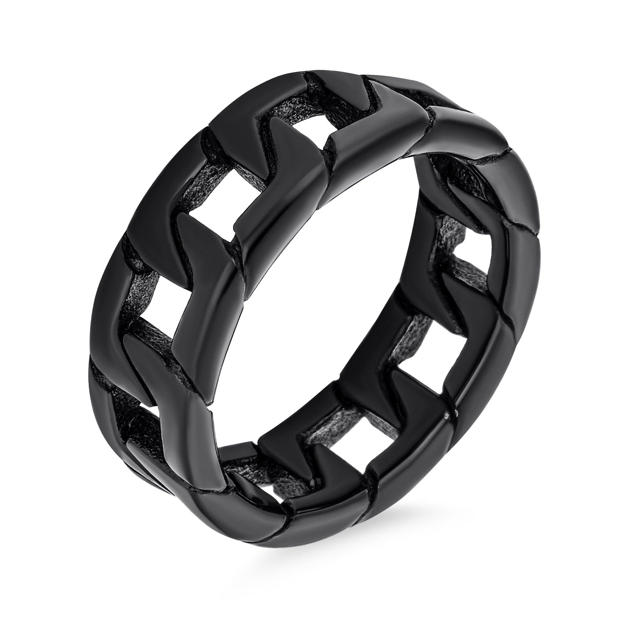 biker-urban-black-chain-ring-sgd-b012_02 Mens Stainless Steel Biker Jewelry Black Cuban Chain Ring Band Gothic Style - Image 1