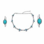 Choker Necklace and Compressed Turquoise Hoop Earrings Jewelry Set