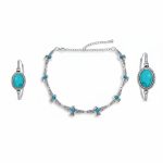 Choker Necklace and Compressed Turquoise Hoop Earrings Jewelry Set