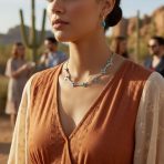 Choker Necklace and Compressed Turquoise Hoop Earrings Jewelry Set - Image 2