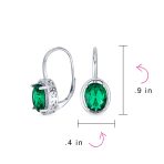 Vintage Oval CZ Drop Earrings Lever Back Sterling Silver - Image 25