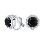 Traditional 2CT Round Black CZ Halo Clip-On Earrings Silver Plated 7MM