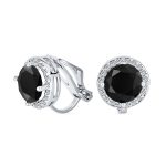 Traditional 2CT Round Black CZ Halo Clip-On Earrings Silver Plated 7MM