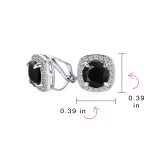 Set of 2 Black Clear 2CT Round CZ Solitaire Halo Clip-On Earrings Silver Plated - Image 7