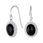 Quartz Onyx Turquoise Milgrain Cable Edge Oval Drop Earrings Sterling Silver - Image 2