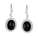Quartz Onyx Turquoise Milgrain Cable Edge Oval Drop Earrings Sterling Silver - Image 5