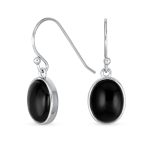 Set of 2 White Agate & Black Onyx Bezel Oval Cabochon Drop Earrings Gold Plated - Image 6