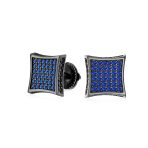 Square Shape CZ Cubic Zirconia Stud Earrings Blue Black Sterling Silver ScrewBack - Image 3