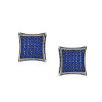 Square Shape CZ Cubic Zirconia Stud Earrings Blue Black Sterling Silver ScrewBack - Image 6