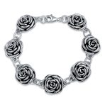 Antiqued Finish 3D Garden Flower Strand Bracelet Black Rose