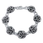 Antiqued Finish 3D Garden Flower Strand Bracelet Black Rose
