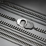 Men's Biker Punk Rock Necklace Large Chain Handcuff in Black Gold Silver - 20" - Image 11
