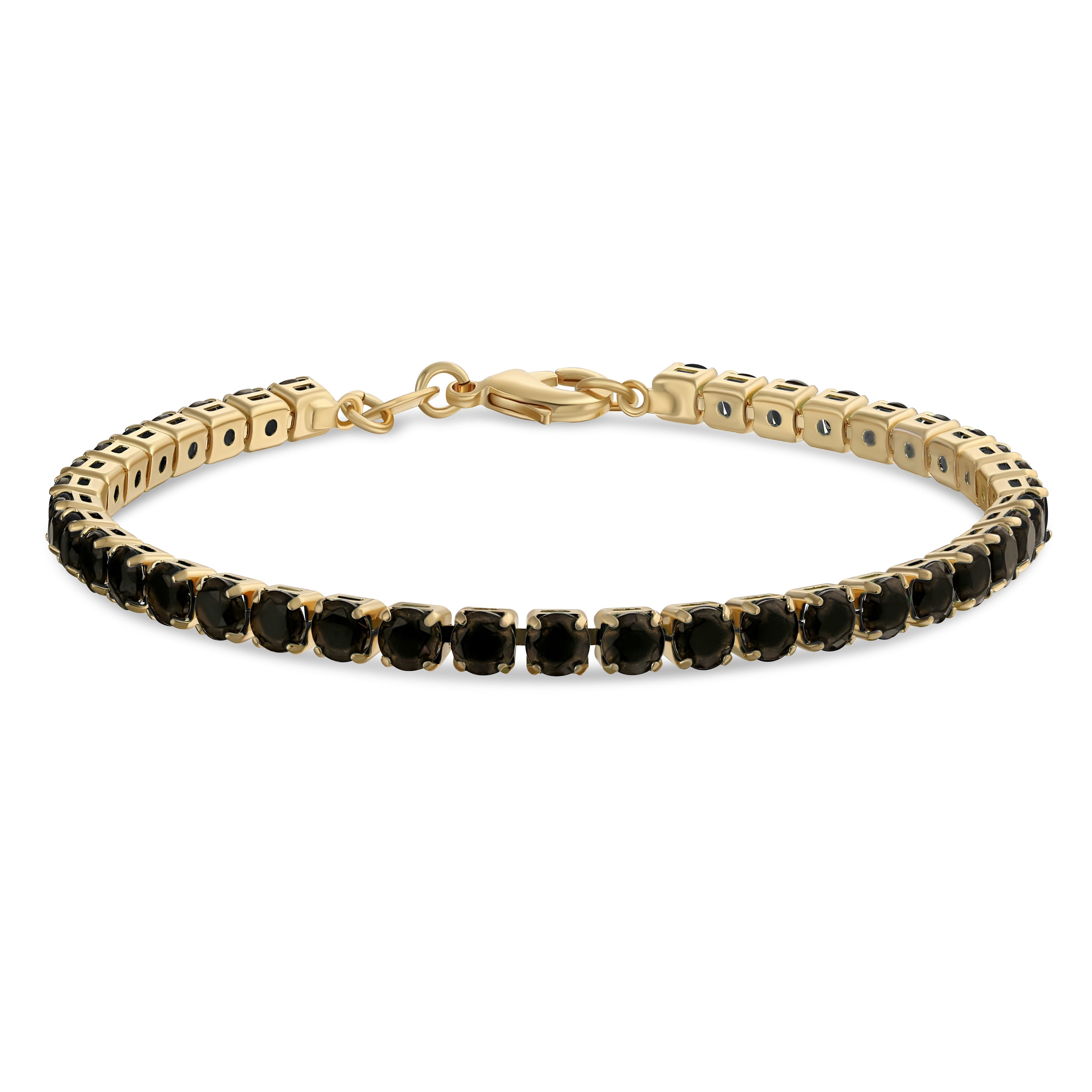 black-classic-12ctw-basket-solitaire-tennis-bracelet-14k-gold-ajb-b1100667blk Classic 12CTW Prong Basket Set Solitaire Round Cubic Zirconia Cabochon CZ Tennis Bracelet Gold Plated 7.5 Inch - Image 1