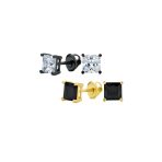 Set of 2 Multi Color Square CZ Stud Earrings Silver Black Plated Screw Back - Image 5