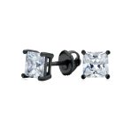 Clear Square Princess Cut Cubic Zirconia Solitaire Stud Earrings CZ Secure Screw Back Black Gold Plated .925 Sterling Silver