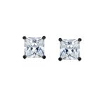 Clear Square Princess Cut Cubic Zirconia Solitaire Stud Earrings CZ Secure Screw Back Black Gold Plated .925 Sterling Silver - Image 3