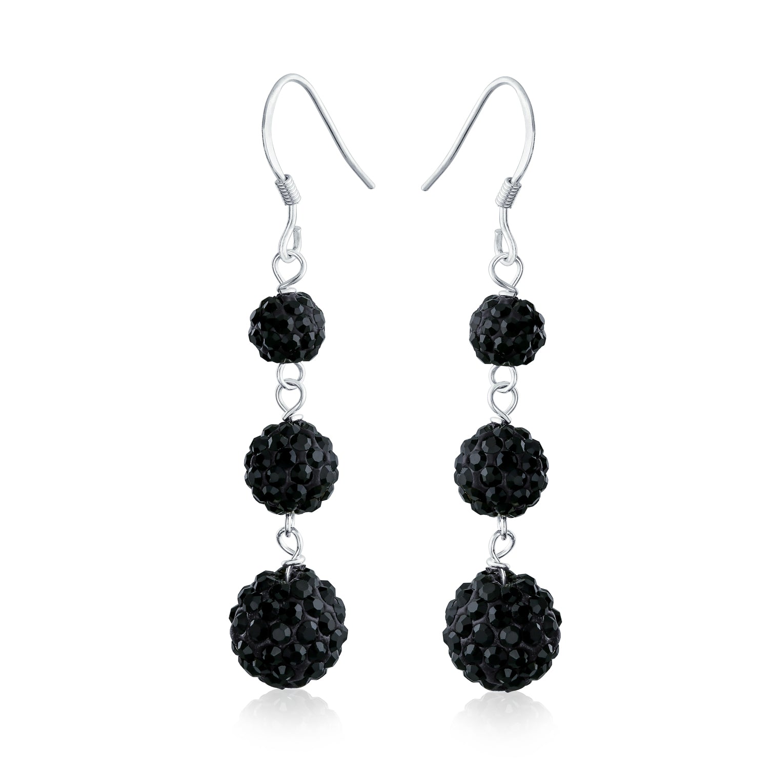 black-crystal-balls-shamballa-inspired_yf-erjh23-b_1-1 Multi Color Crystal Pave Disco Balls Dangle Earrings in Sterling Silver - Image 1