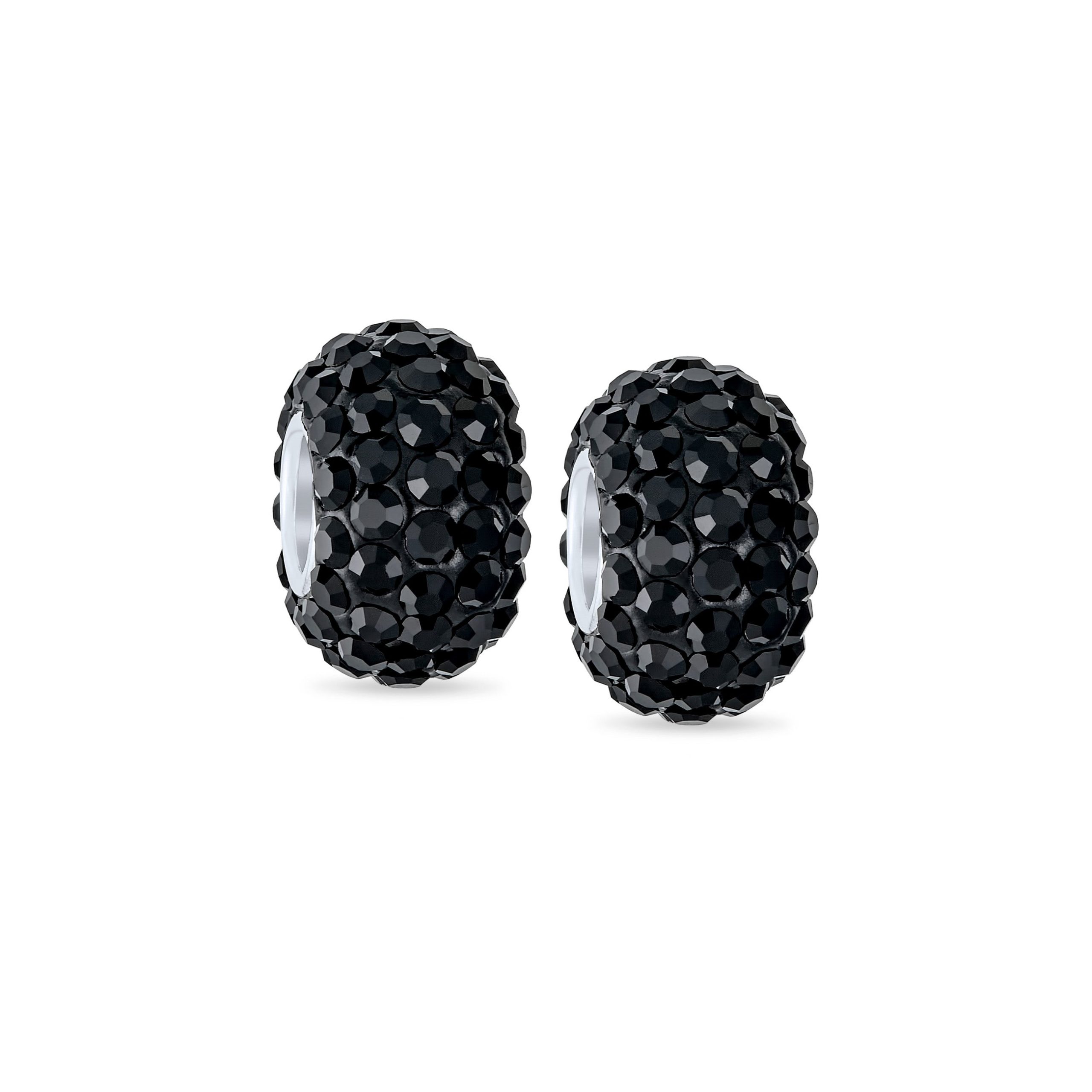 black-crystal-spacer-bead-pbx-hz-04-blk-set-az Set of 2 Solid Crystal Spacer Charm Bead Sterling Silver Core - Image 1