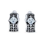 Set of 2 Black Clear Crystal Vines Scroll Half Hoop Clip-On Earrings Non-Pierced - Image 2